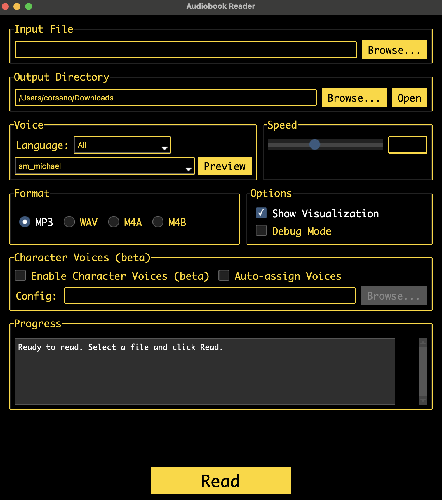 Audiobook Reader app interface